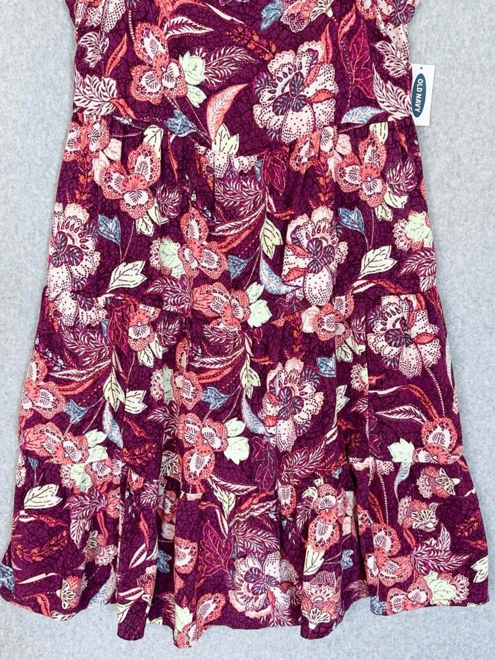 Old Navy Dress Womens Small Purple Burgundy Floral Tiered Sleeveless Boho Spring - Picture 5 of 13